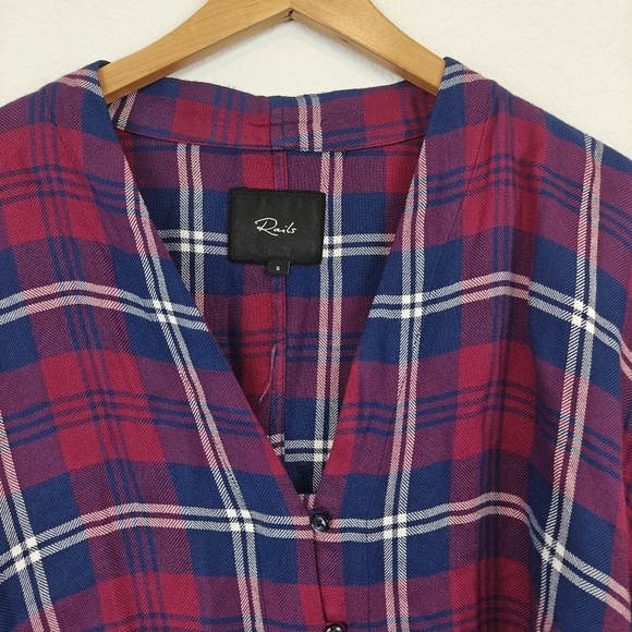 Rails Sloane Plaid Tie Waist Button Up Shirt Red Blue Size Small - Picture 7 of 12